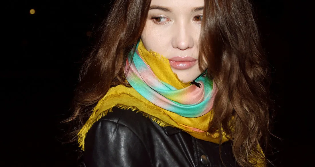 Luxury Fancy Big Yellow Scarf "Fantaisie de Rive Gauche"  Made in Italy