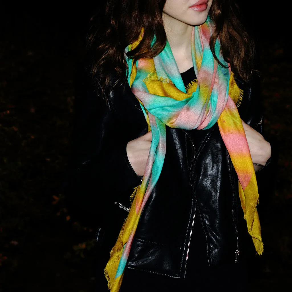 Luxury Fancy Big Yellow Scarf "Fantaisie de Rive Gauche"  Made in Italy