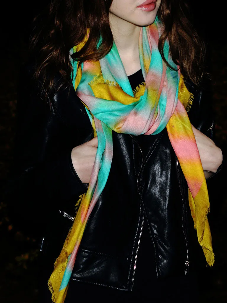 Luxury Fancy Big Yellow Scarf "Fantaisie de Rive Gauche"  Made in Italy