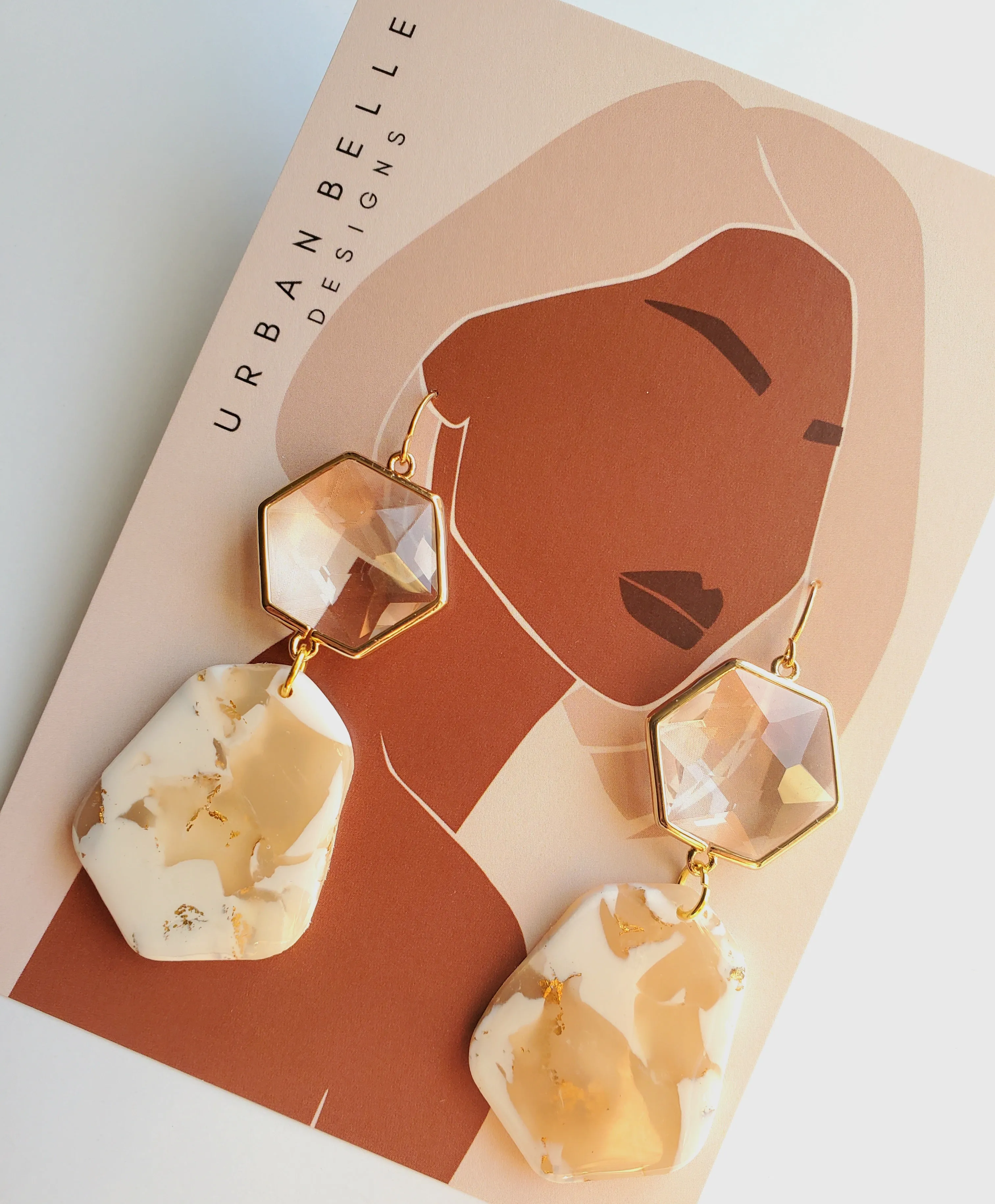 Marbled Glass Chandelier Earrings - Neutral