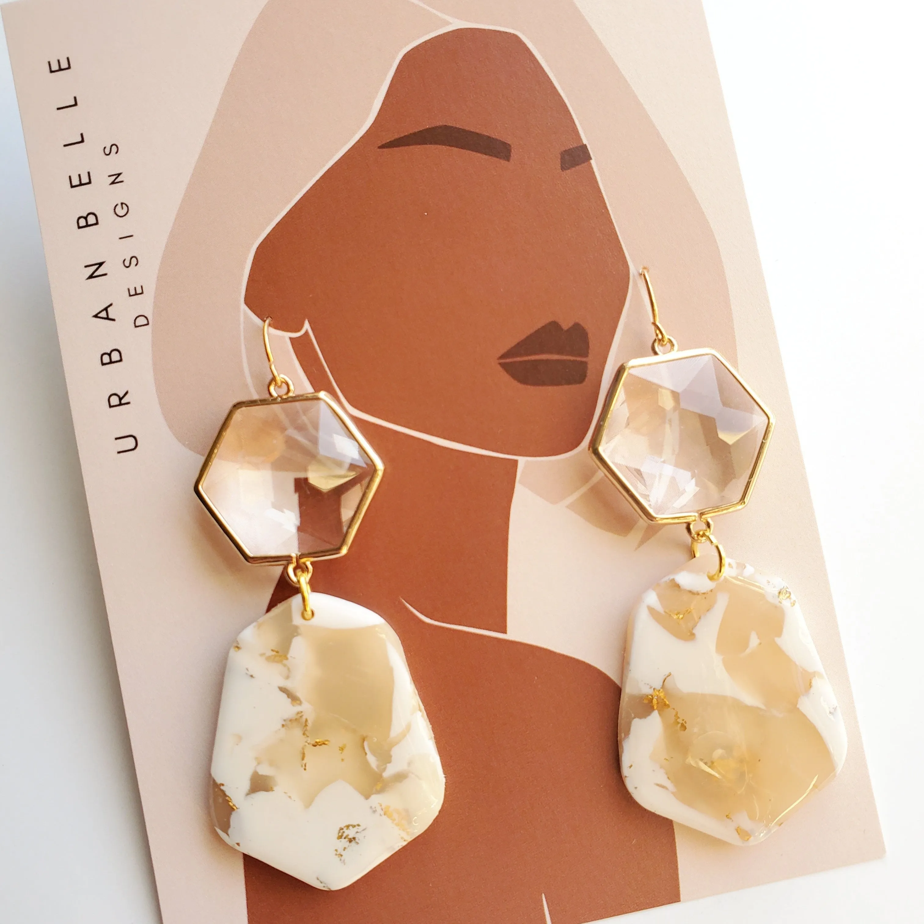 Marbled Glass Chandelier Earrings - Neutral