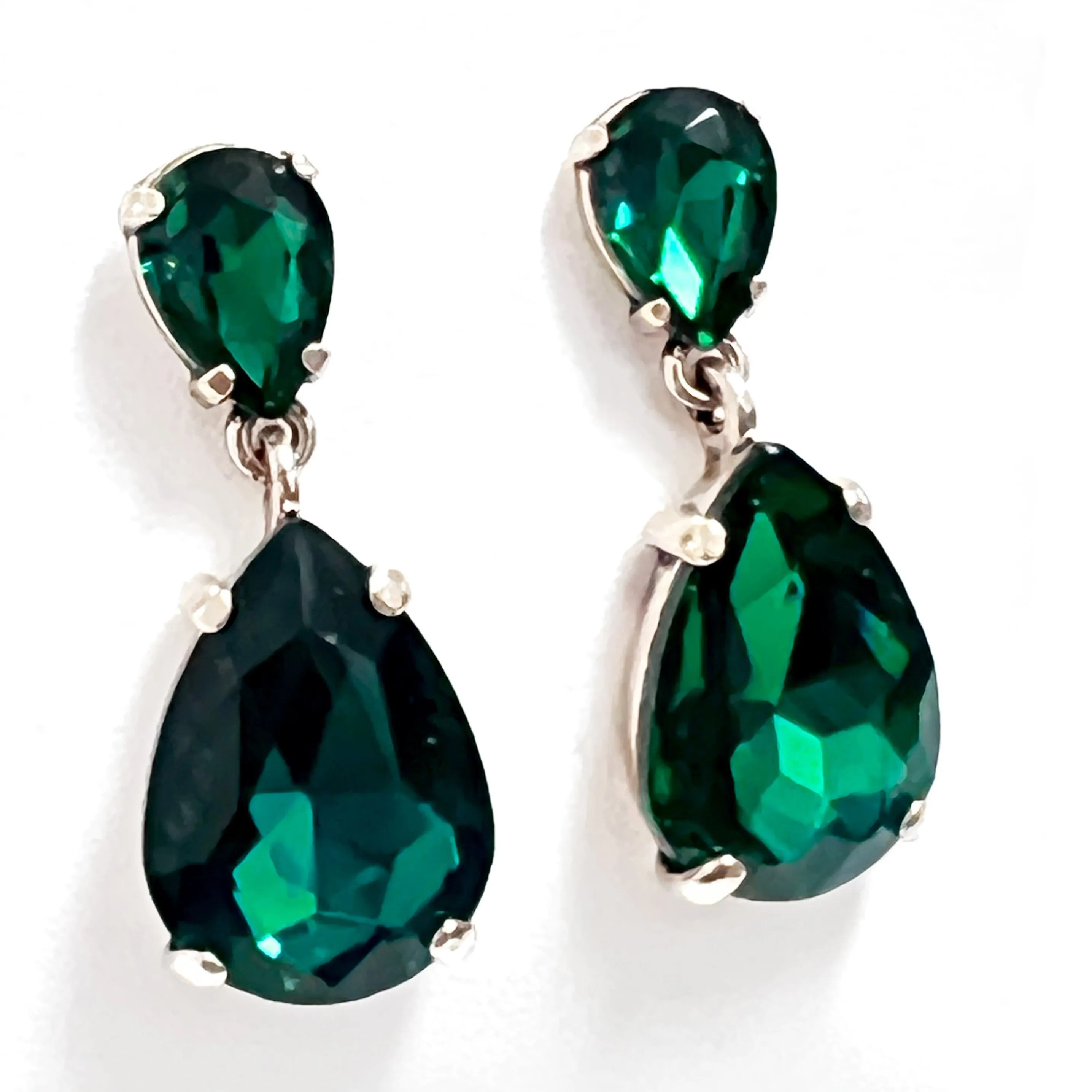 Mariah - Rhinestone Drop Earrings (Emerald Green)