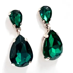 Mariah - Rhinestone Drop Earrings (Emerald Green)