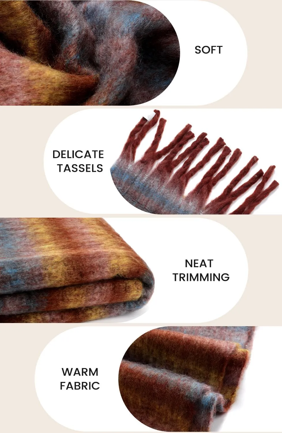 Passionbility Women's Winter Scarfs, Mohair Vintage Scarf for Women and Men, Large Chunky Scarf Cashmere Feel Blanket Wrap