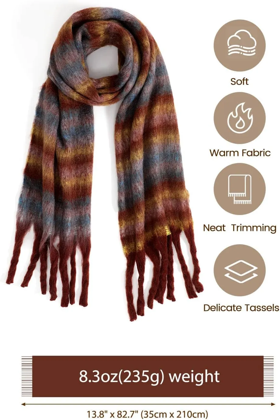 Passionbility Women's Winter Scarfs, Mohair Vintage Scarf for Women and Men, Large Chunky Scarf Cashmere Feel Blanket Wrap