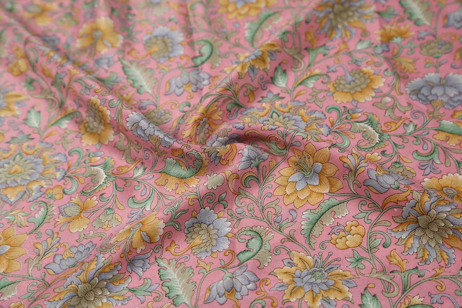 Pink 60 Gram Printed Silk Crepe Fabric