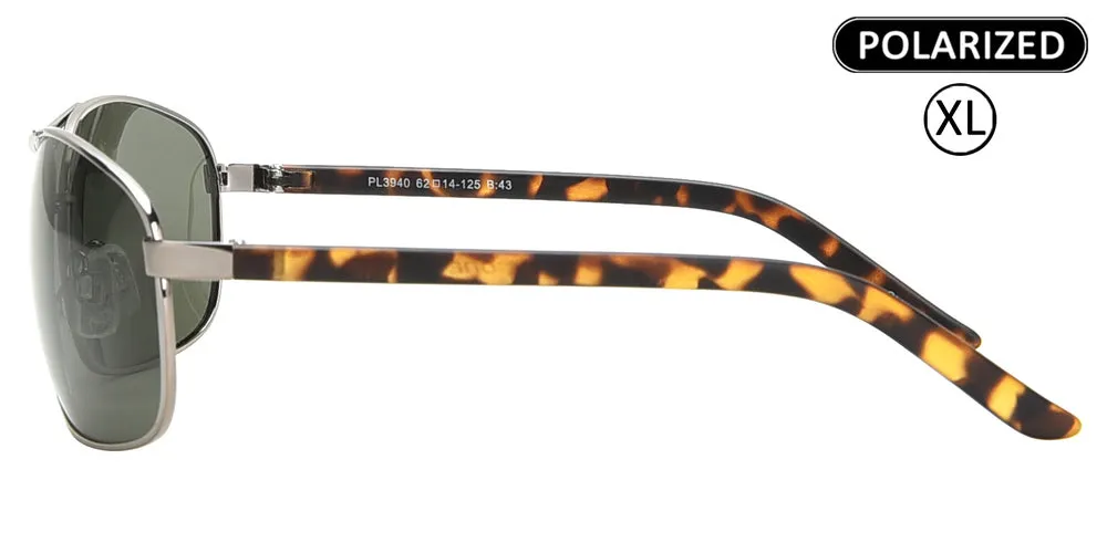 PL 3940 - Men's Big and Tall XL Oversized Rectangular Polarized Metal Sunglasses