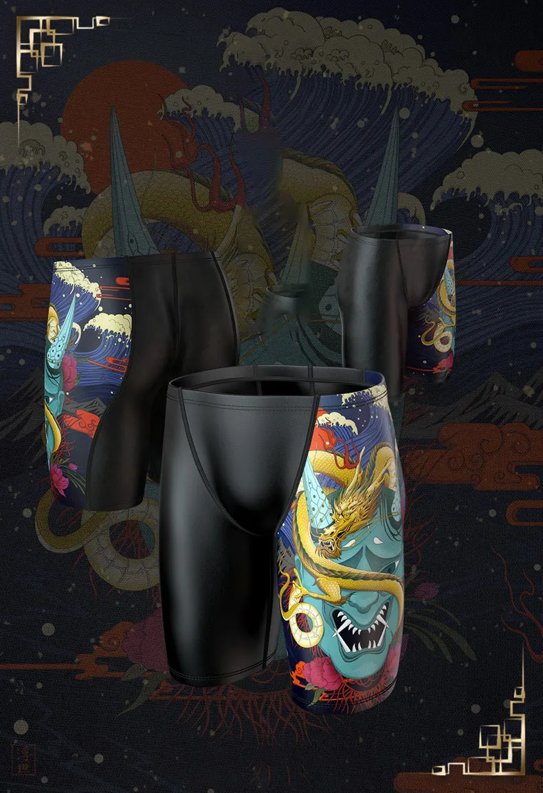 Plus Size & Quick-dry Men's Swimming Trunks with Chinese Dragon Pattern