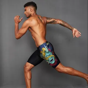Plus Size & Quick-dry Men's Swimming Trunks with Chinese Dragon Pattern