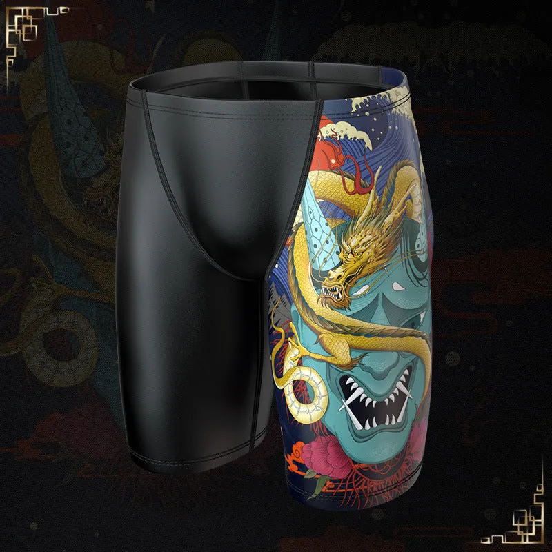 Plus Size & Quick-dry Men's Swimming Trunks with Chinese Dragon Pattern