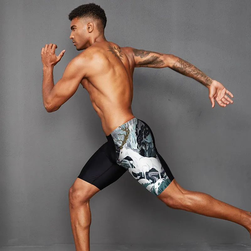 Plus Size & Quick-dry Men's Swimming Trunks with Myth Deer Pattern