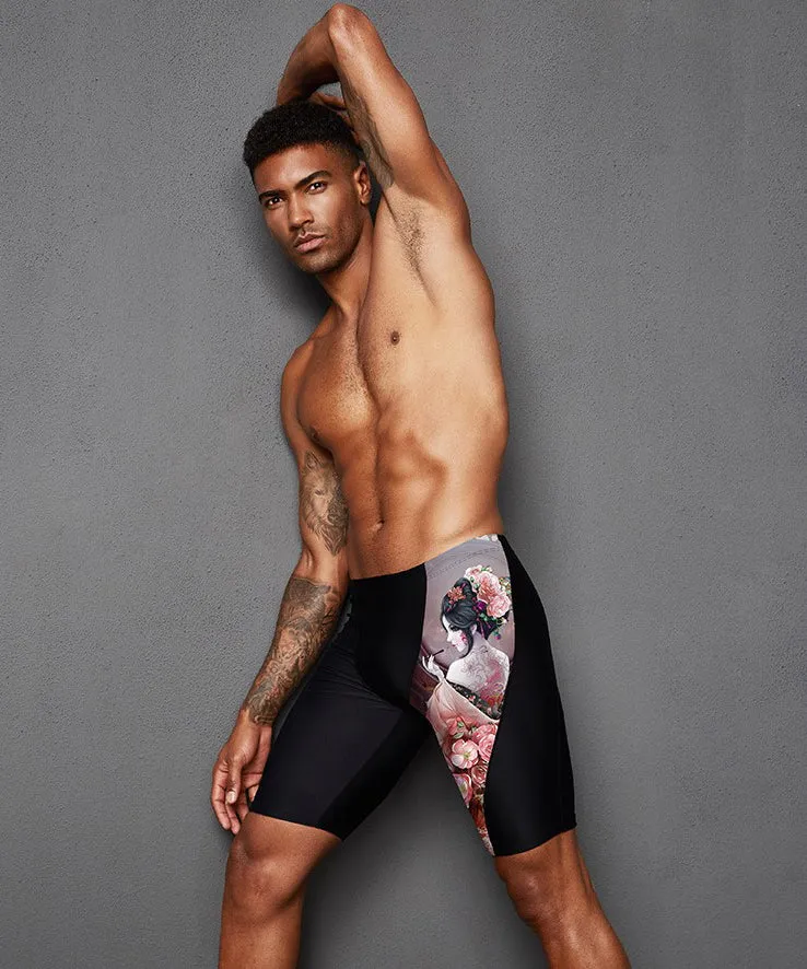 Plus Size & Quick-dry Men's Swimming Trunks with Portrait of Oriental Woman