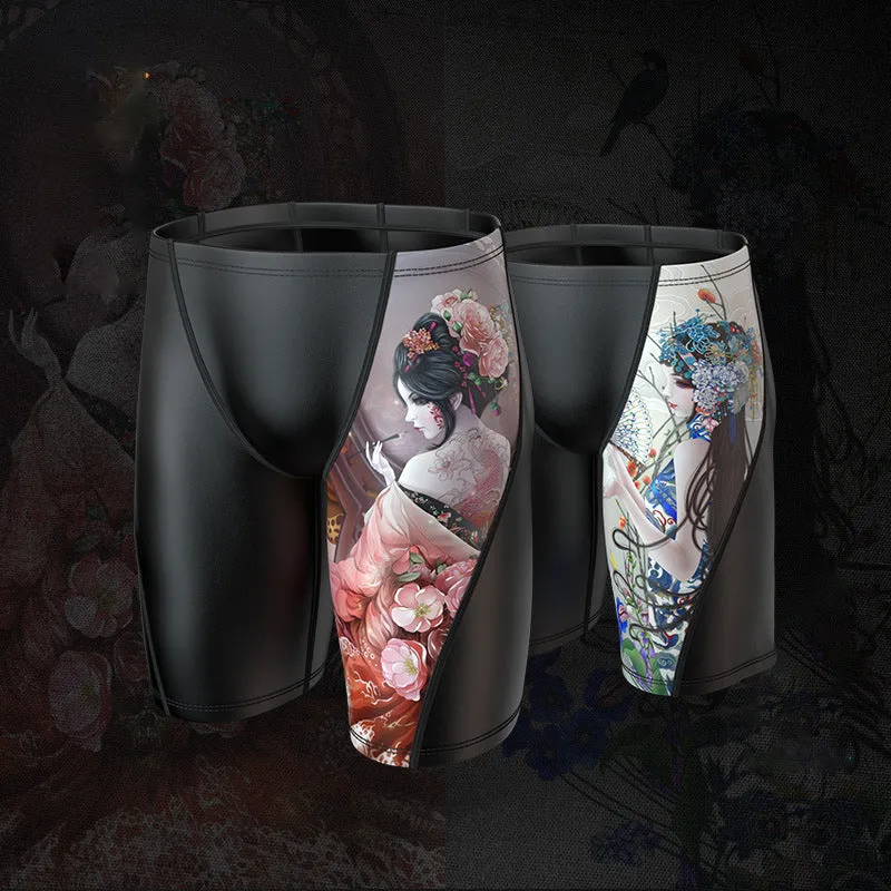Plus Size & Quick-dry Men's Swimming Trunks with Portrait of Oriental Woman