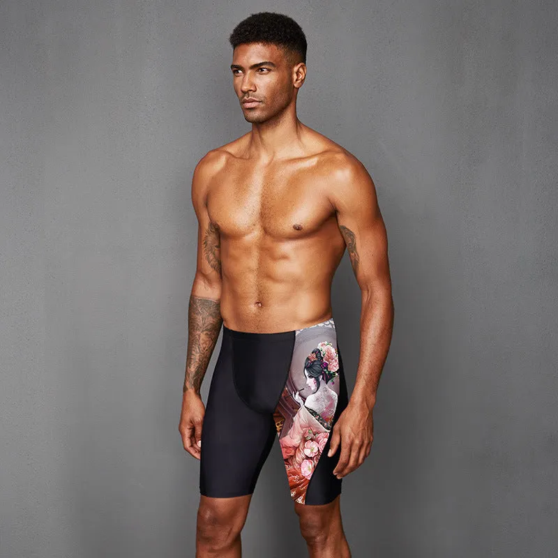 Plus Size & Quick-dry Men's Swimming Trunks with Portrait of Oriental Woman