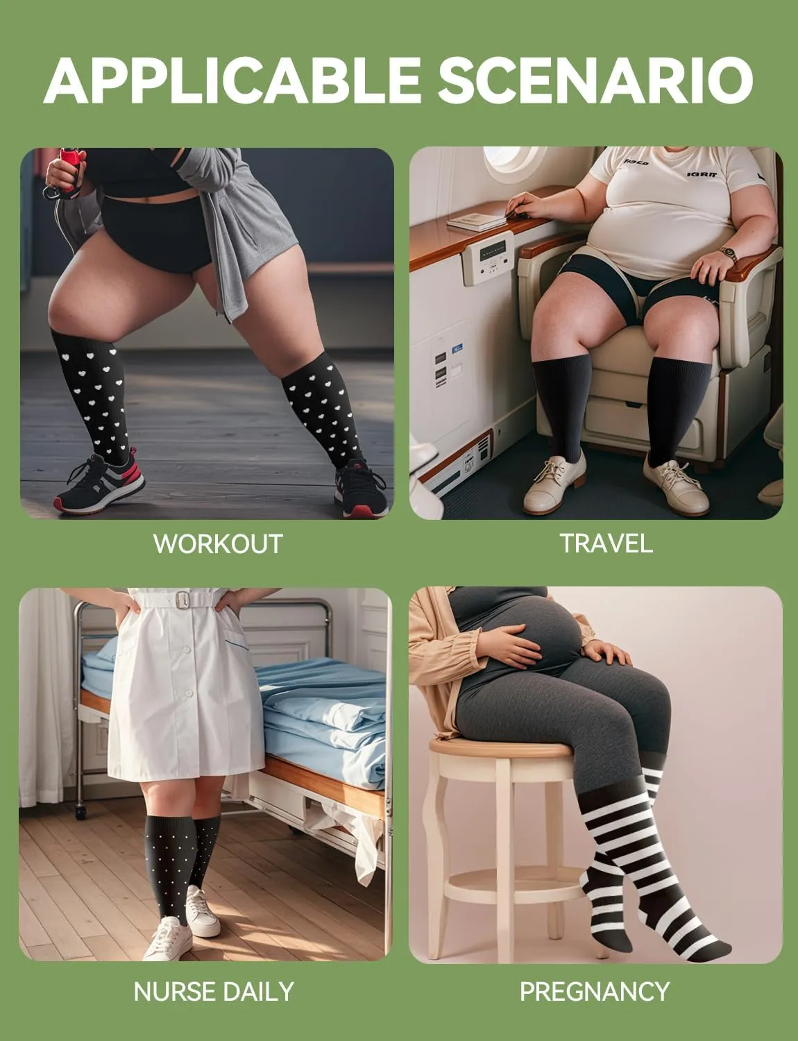 Plus Size Compression Socks for Women & Men Wide Calf, 20-30mmhg Knee High Stockings for Pregnancy, Nurse, Travel