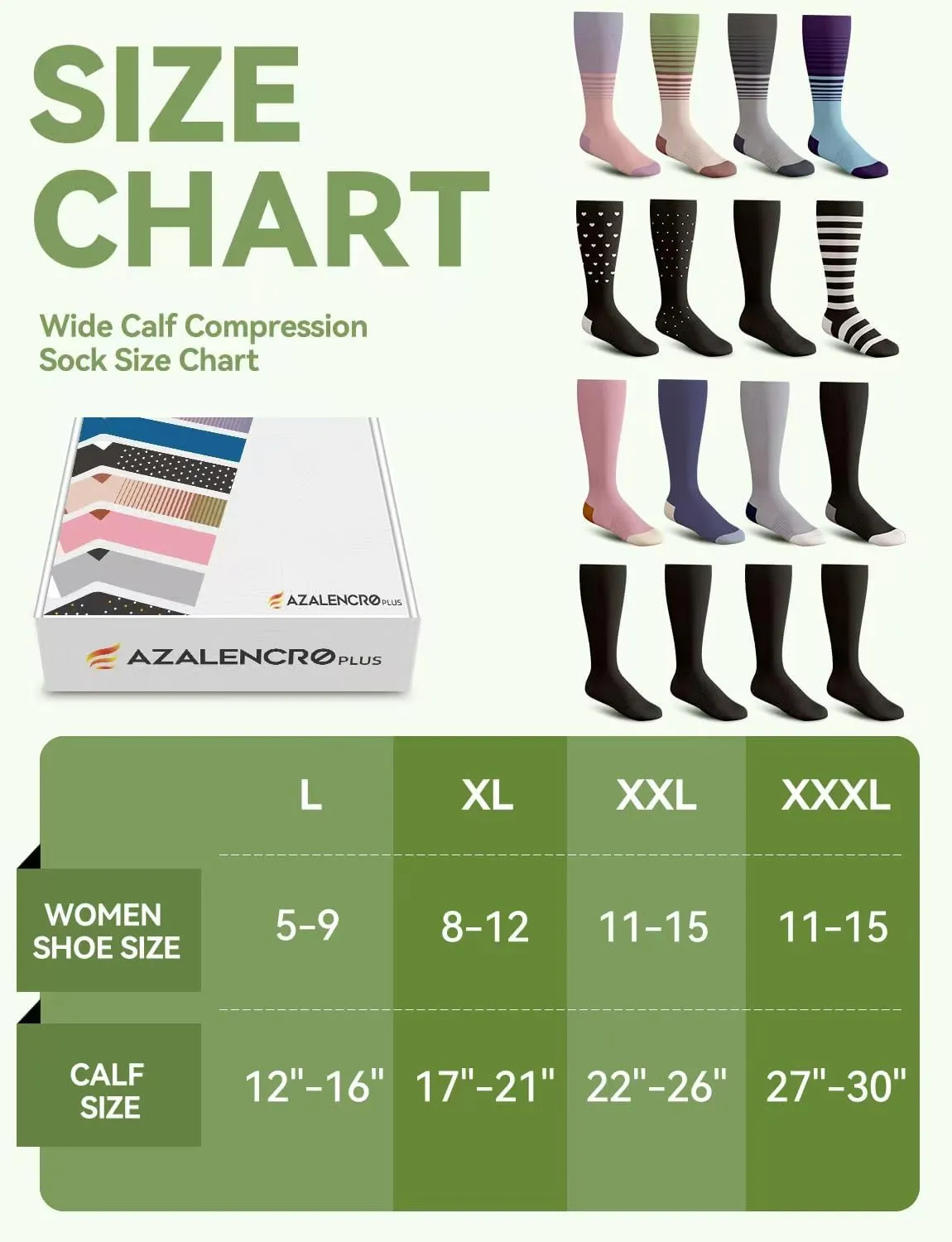 Plus Size Compression Socks for Women & Men Wide Calf, 20-30mmhg Knee High Stockings for Pregnancy, Nurse, Travel