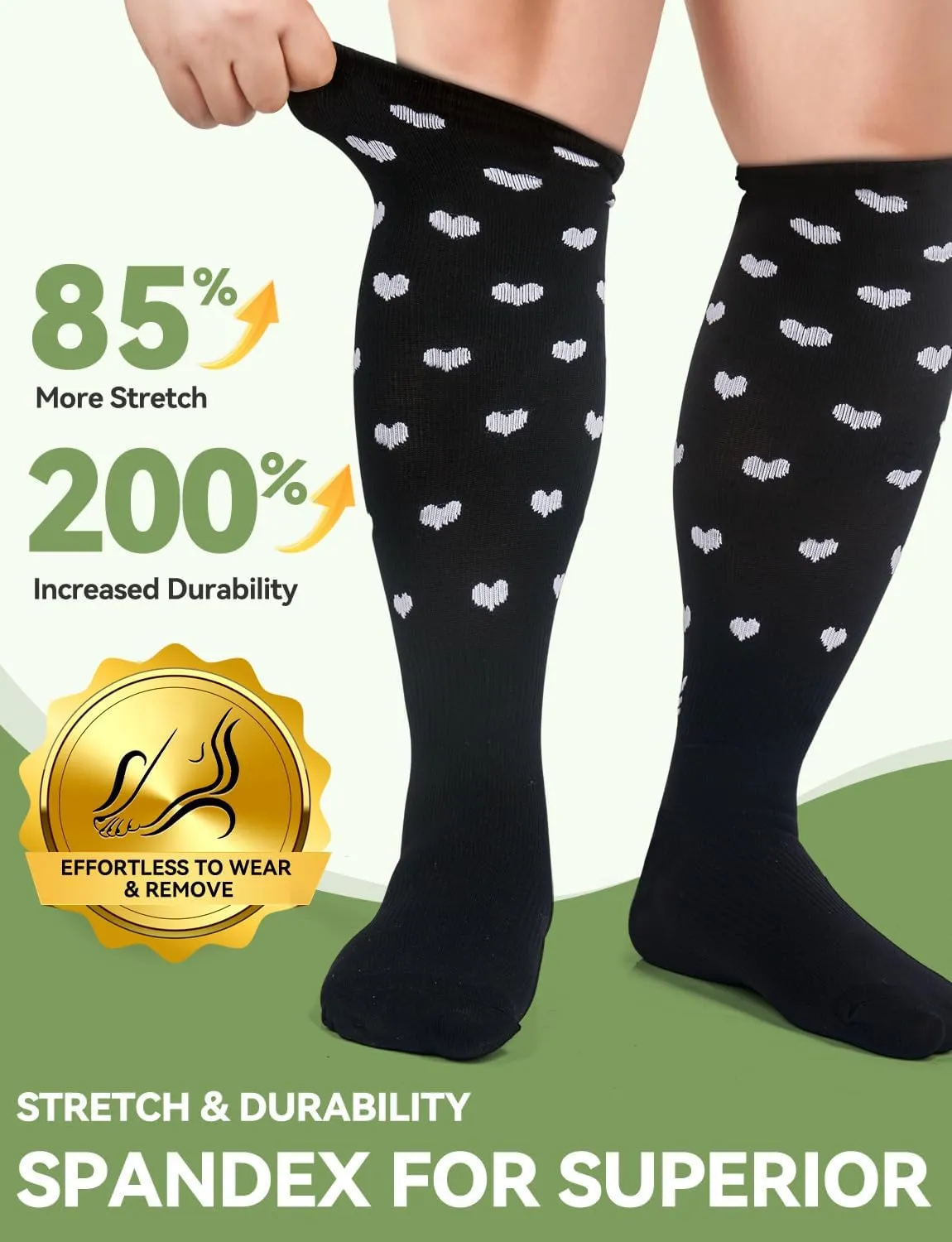 Plus Size Compression Socks for Women & Men Wide Calf, 20-30mmhg Knee High Stockings for Pregnancy, Nurse, Travel