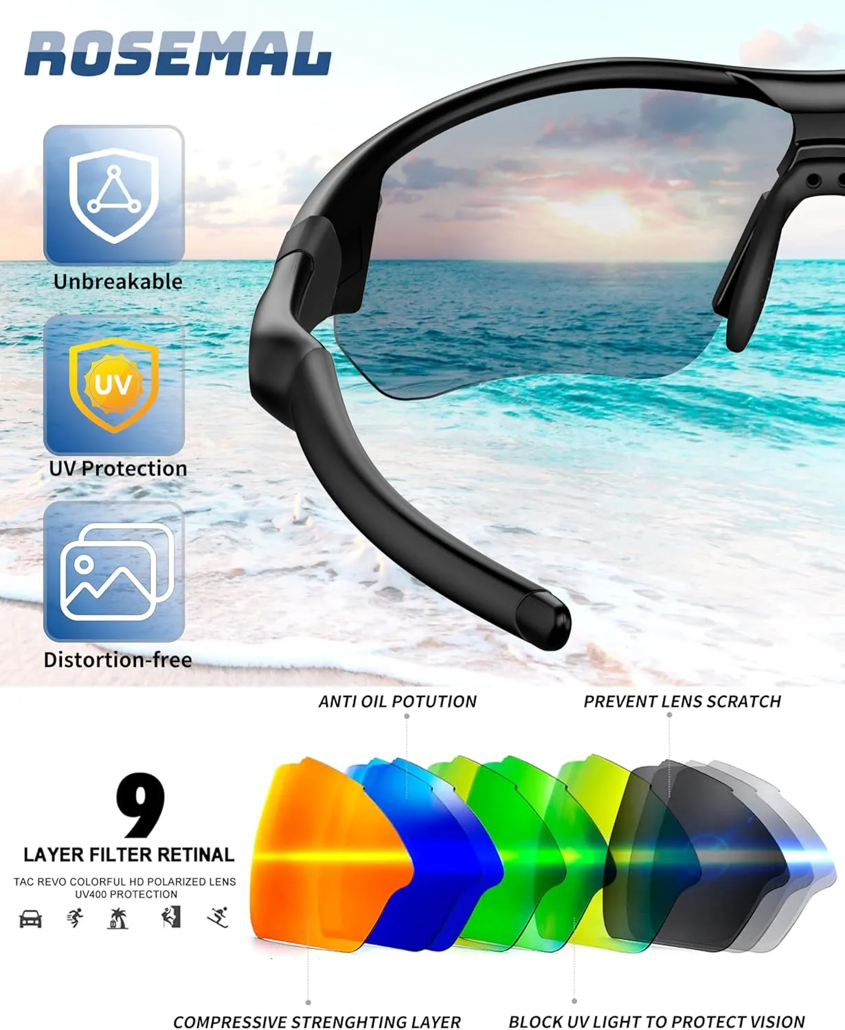 Polarized Sports Sunglasses for Men Women Youth Baseball Running Fishing Tennis Golf Cycling Driving Motor TAC UV400 TR90