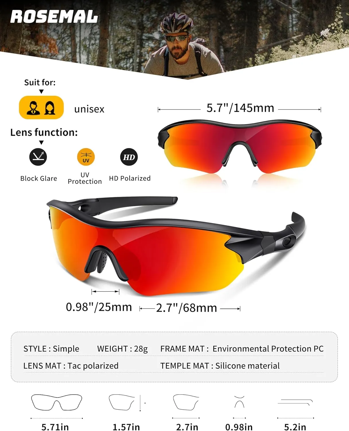 Polarized Sports Sunglasses for Men Women Youth Baseball Running Fishing Tennis Golf Cycling Driving Motor TAC UV400 TR90