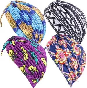 Qhome Women's Rasta Turban Indian Style Head Wrap Cap Hat Hair Cover Headband Various Print Design