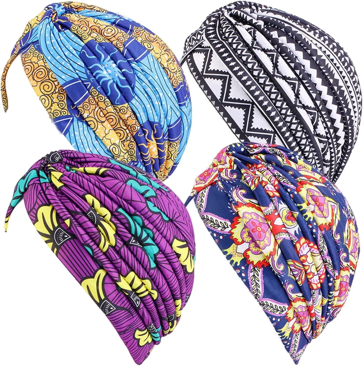 Qhome Women's Rasta Turban Indian Style Head Wrap Cap Hat Hair Cover Headband Various Print Design