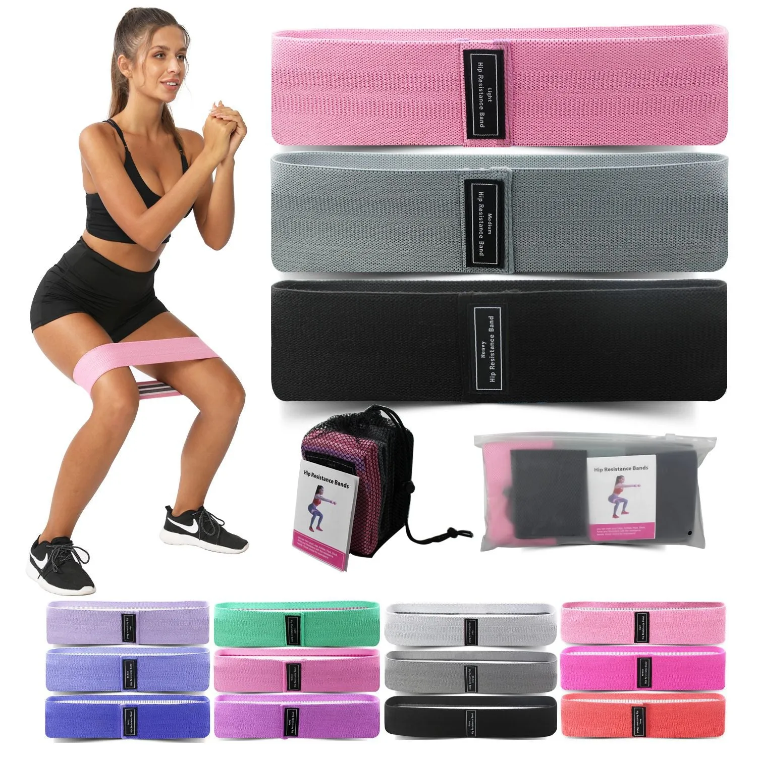 Resistance Bands Set - 3 Green-Pink-Purple