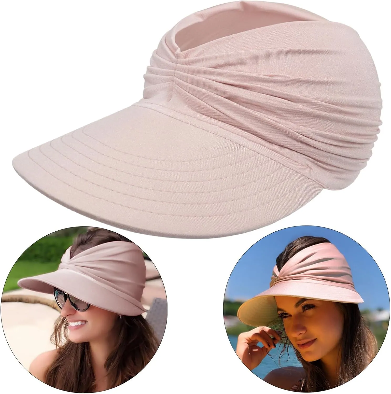 Sun Visor Hats for Women Beach Hat Packable Wide Brim UV Protection with Ponytail Hole Summer Sunhat for Sports