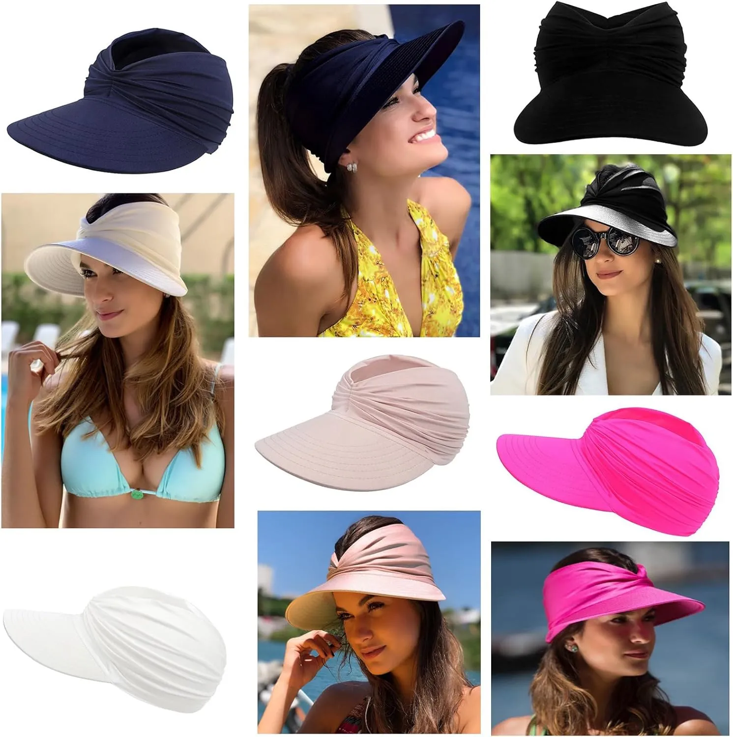 Sun Visor Hats for Women Beach Hat Packable Wide Brim UV Protection with Ponytail Hole Summer Sunhat for Sports