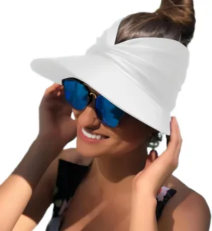 Sun Visor Hats for Women Beach Hat Packable Wide Brim UV Protection with Ponytail Hole Summer Sunhat for Sports