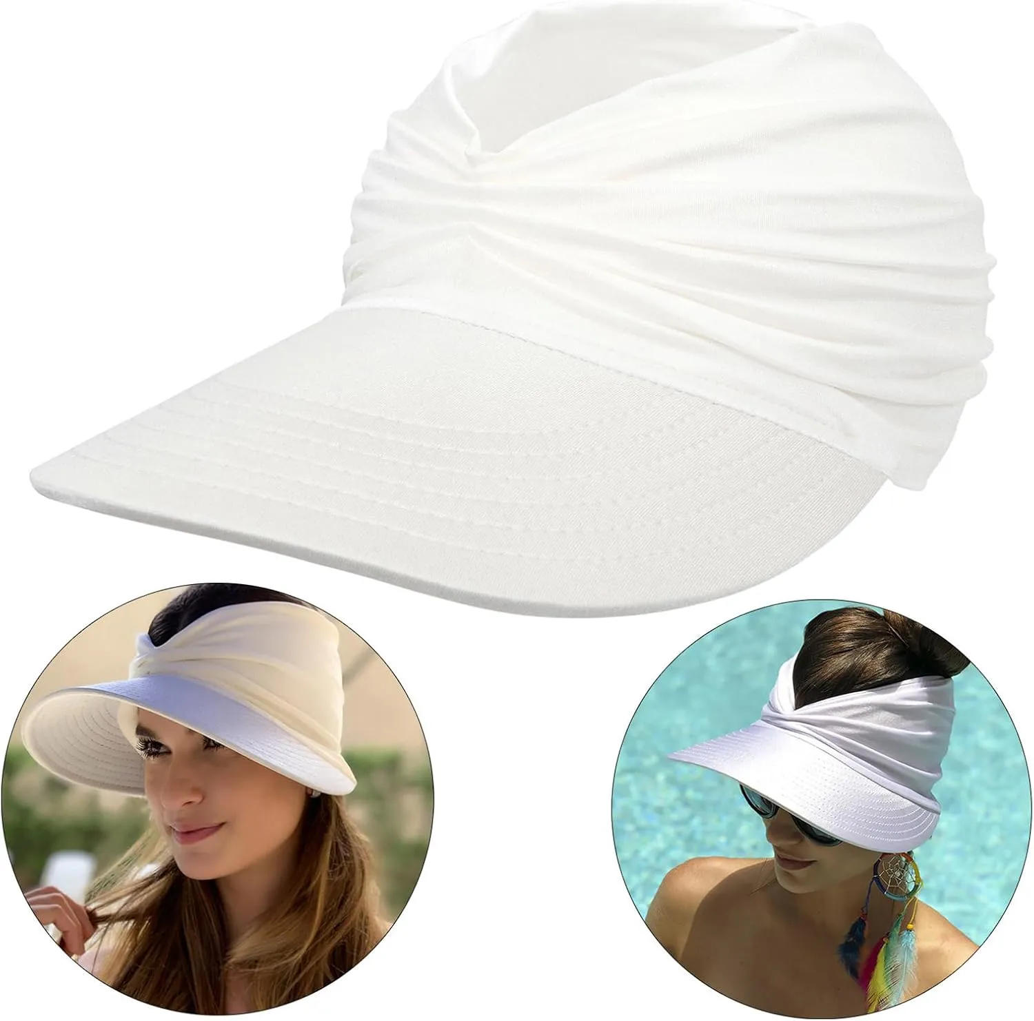 Sun Visor Hats for Women Beach Hat Packable Wide Brim UV Protection with Ponytail Hole Summer Sunhat for Sports