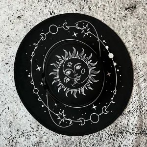 Vegan Felt Wide Brim Hat - Flat Top XL Brim - "Celestial Sun/Moon"