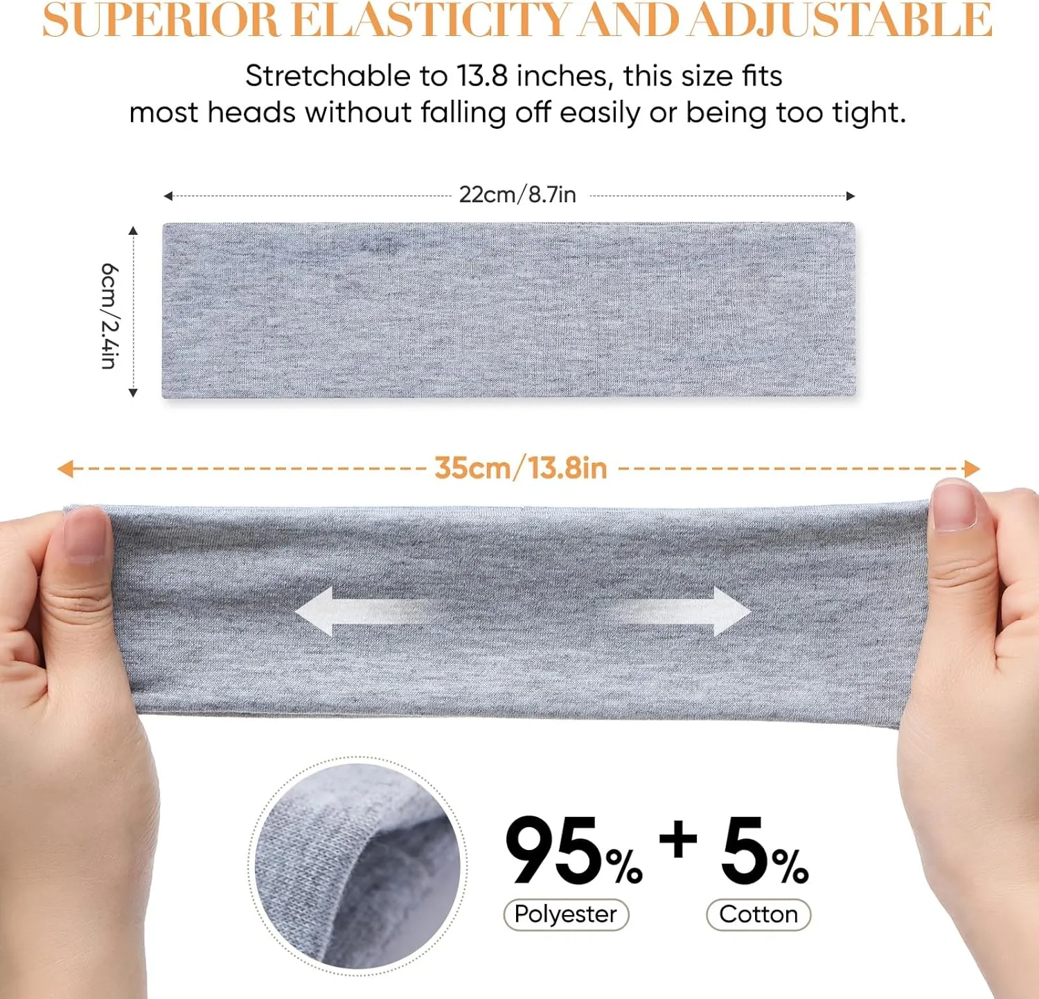 Wisecy Headbands for Women Non Slip - 9PCS Elastic Fabric Hair Band for Women's Hair, Soft Cotton Cloth Stretchy Sweat Headbands for Women for Yoga Workout Running