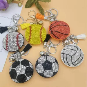 WJR Sparkling Sport Ball Keychain Rhinestone Baseball Football Key Ring Shining Gift for Sport Lover Purse Bag Accessories