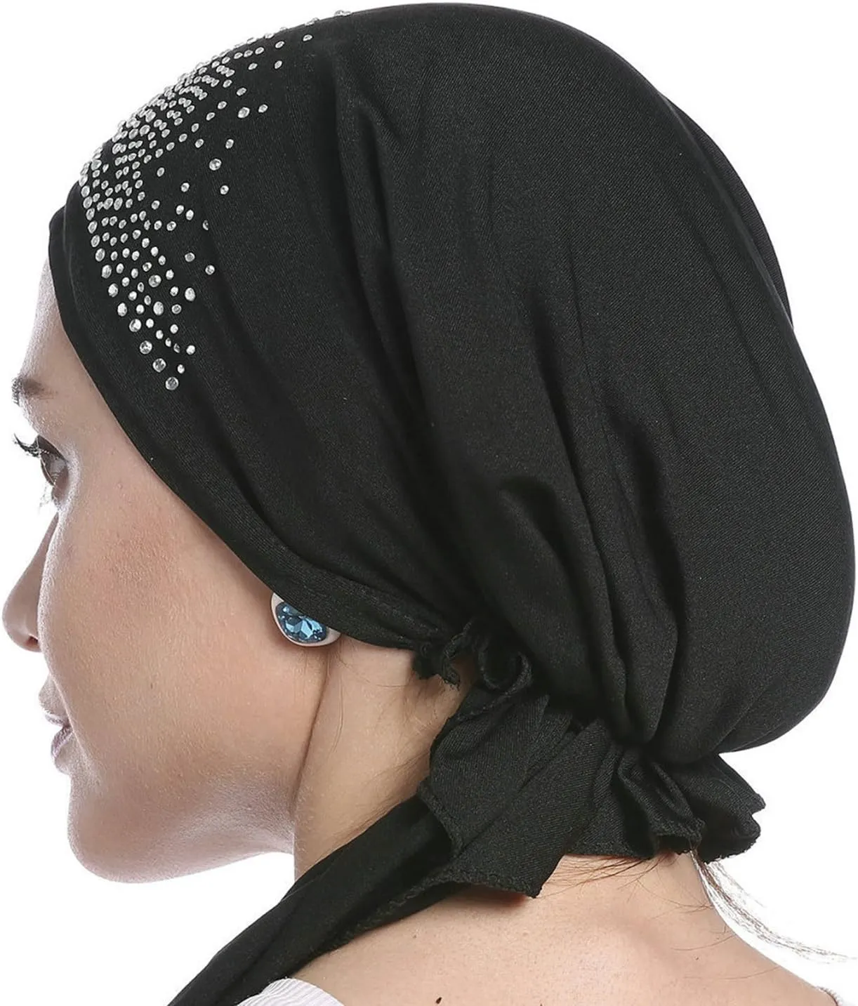 Women Crystal Muslim Turban Hat Stretchy Head Wrap Beanie Islamic Bandana Turban Cap Hijabs Head Skull Cap Headscarf Hat