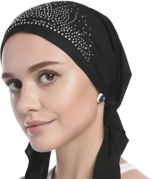 Women Crystal Muslim Turban Hat Stretchy Head Wrap Beanie Islamic Bandana Turban Cap Hijabs Head Skull Cap Headscarf Hat