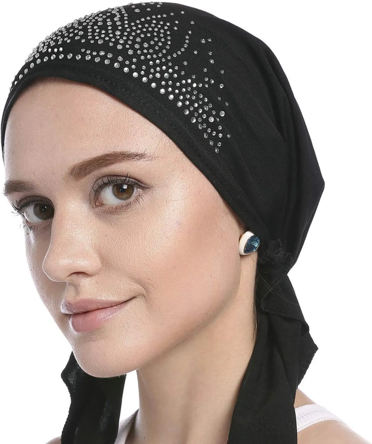 Women Crystal Muslim Turban Hat Stretchy Head Wrap Beanie Islamic Bandana Turban Cap Hijabs Head Skull Cap Headscarf Hat