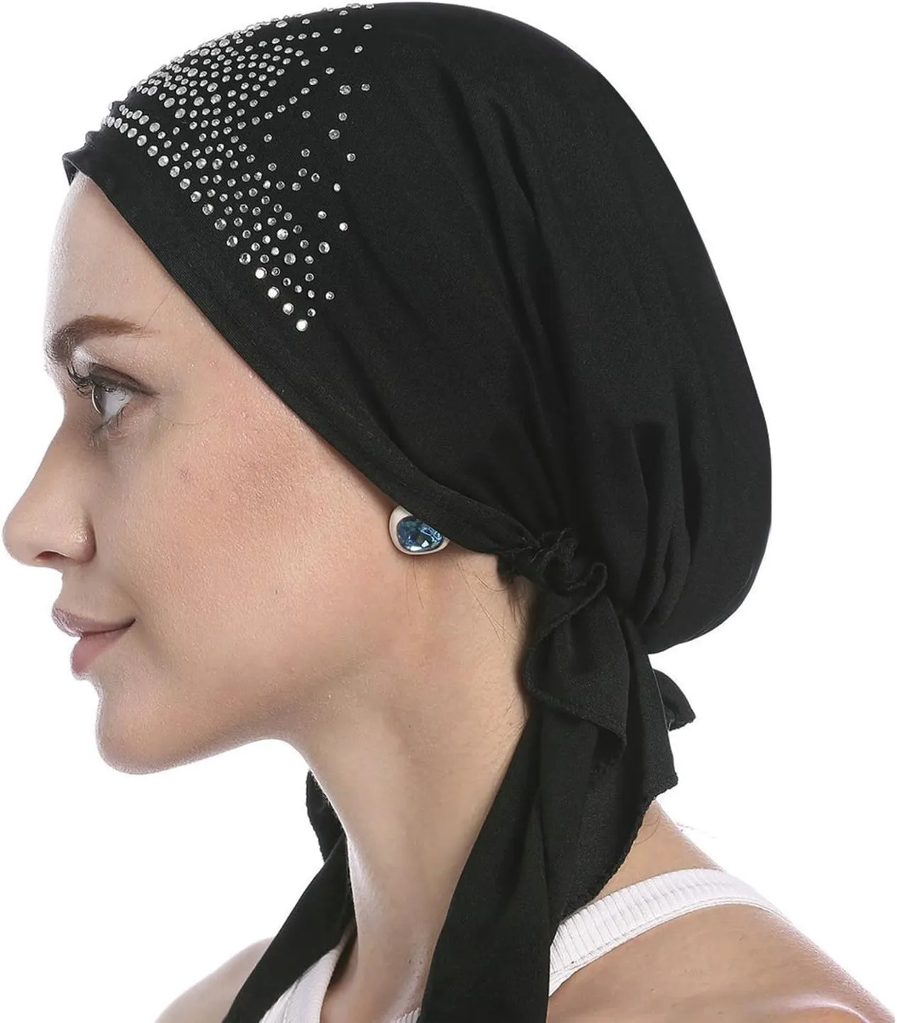 Women Crystal Muslim Turban Hat Stretchy Head Wrap Beanie Islamic Bandana Turban Cap Hijabs Head Skull Cap Headscarf Hat