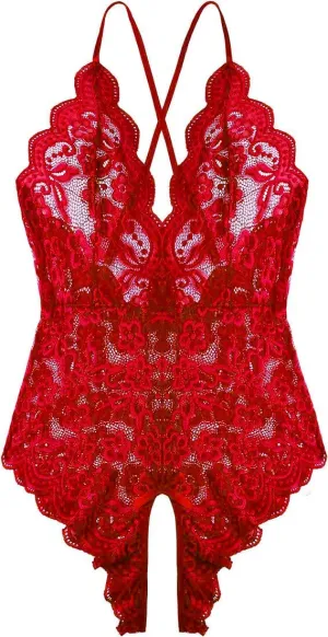 Women One Piece Lingerie Sexy Teddy V Neck Bodysuit Lace Nightie