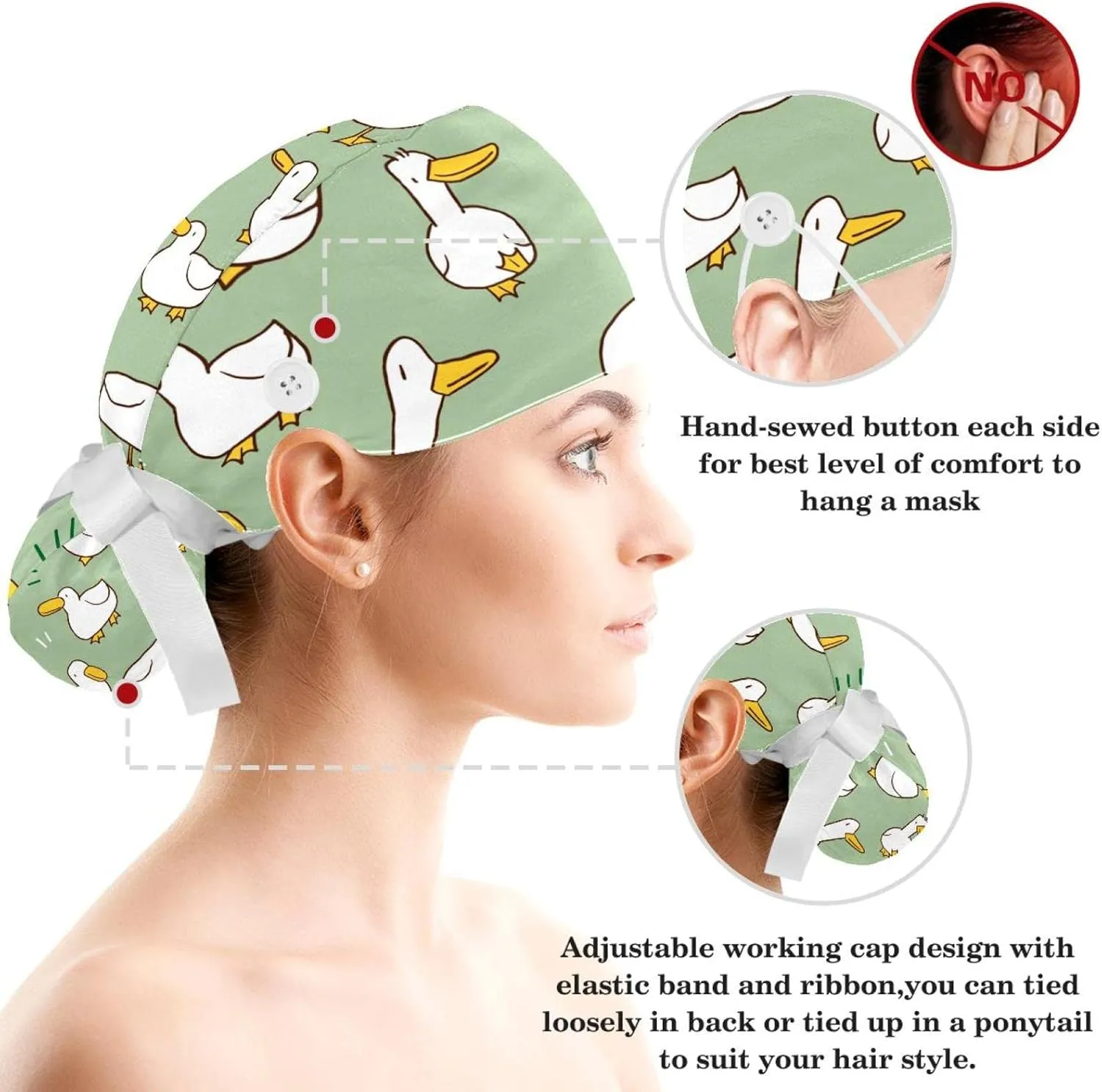 Women Working Cap with Buttons Bouffant Hat Autumn Leaves Nurse Scrub Caps Long Hair