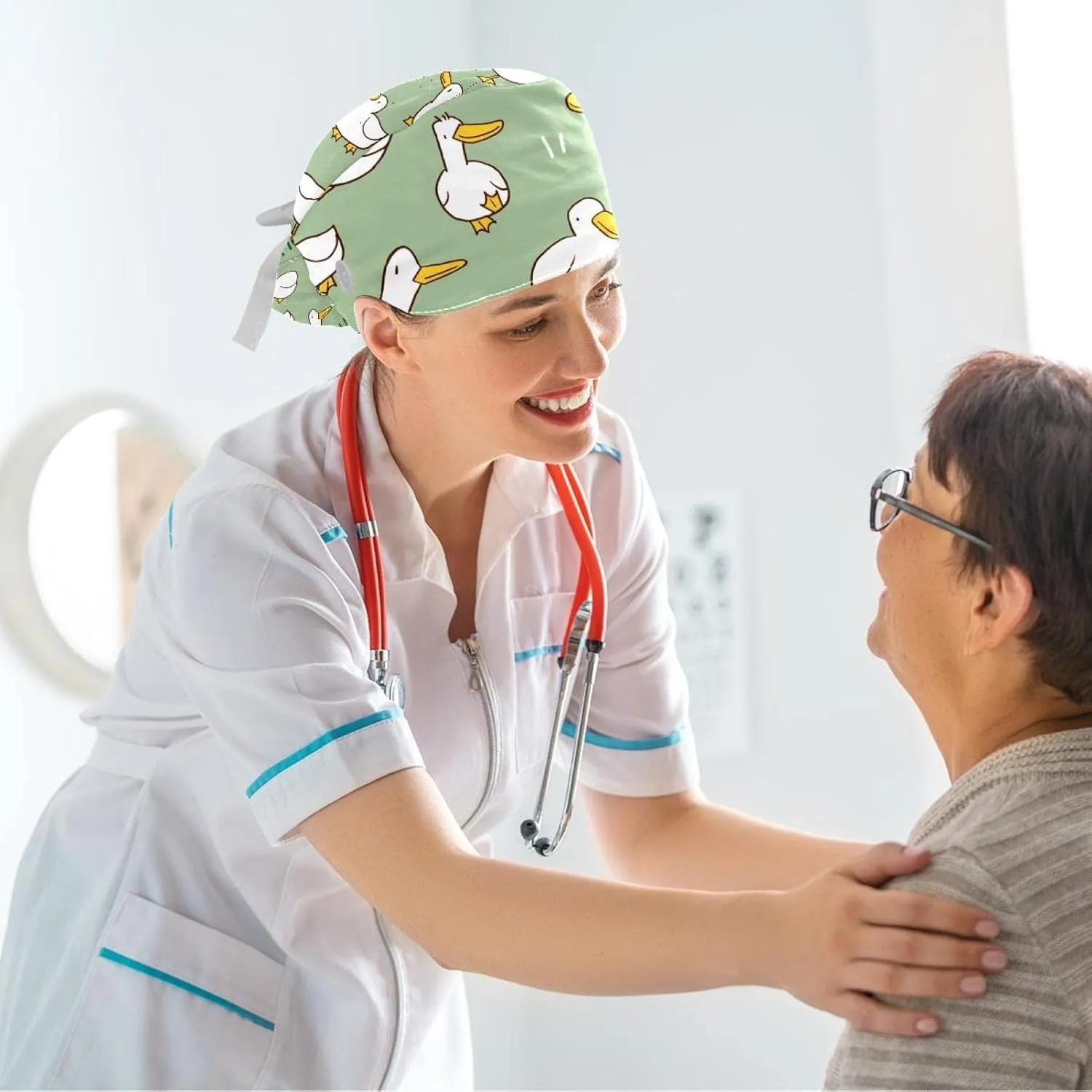 Women Working Cap with Buttons Bouffant Hat Autumn Leaves Nurse Scrub Caps Long Hair