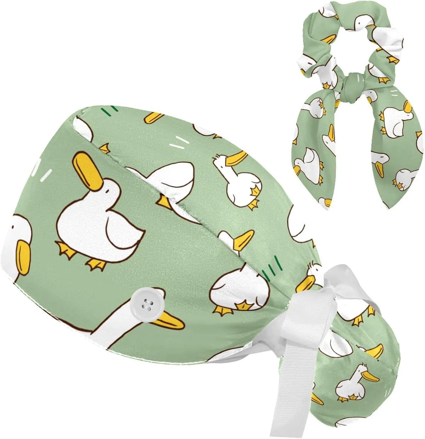 Women Working Cap with Buttons Bouffant Hat Autumn Leaves Nurse Scrub Caps Long Hair