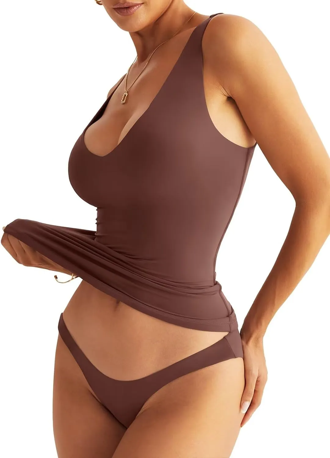 Womens V Neck Tank Tops Sleeveless Double Lined Basic Tops Slim Fit Summer Shirts 2025