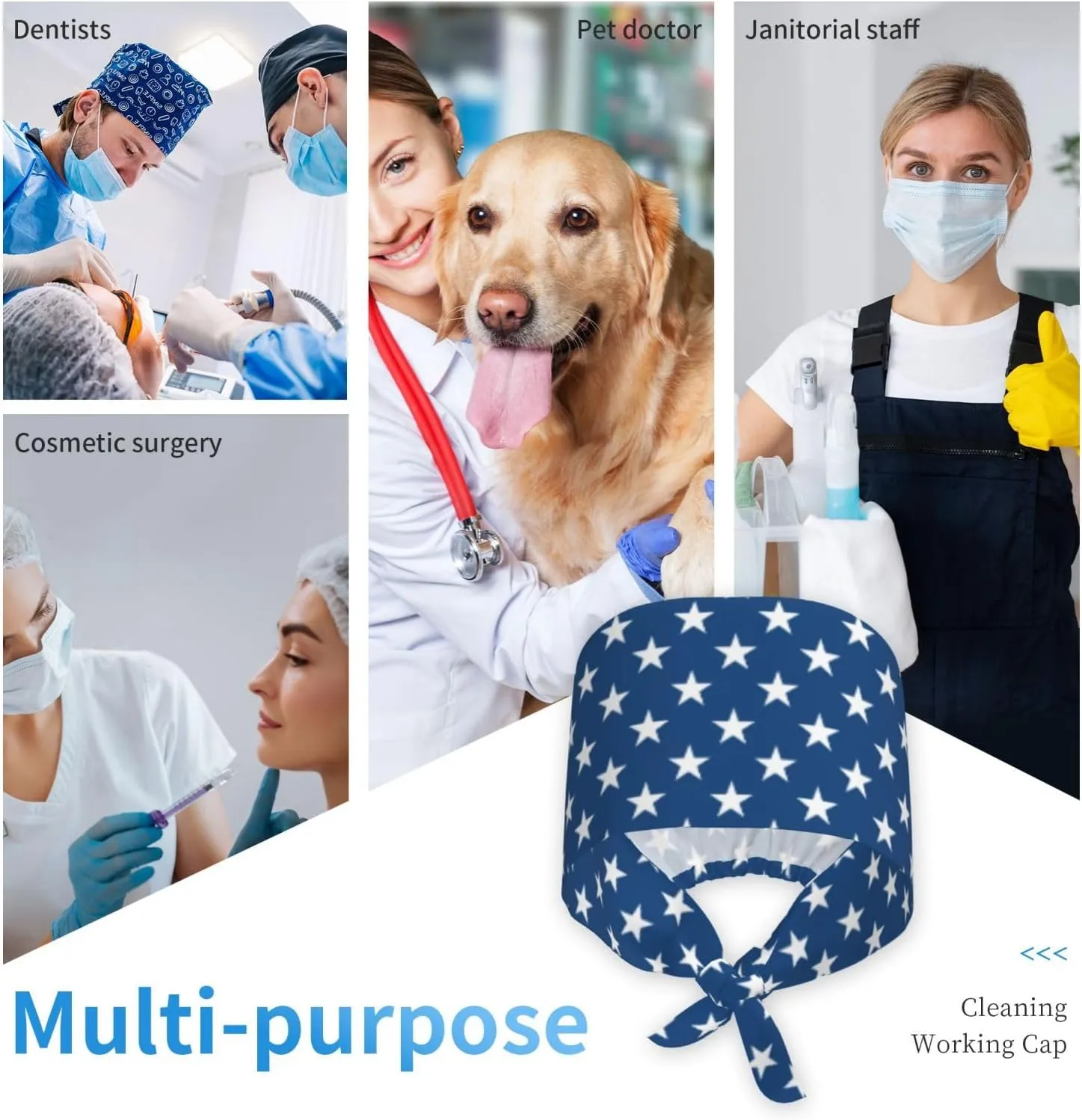 Working Cap Scrub Cap with Sweatband Adjustable Unisex Women Tie Back Hat Nurse Surgical Caps