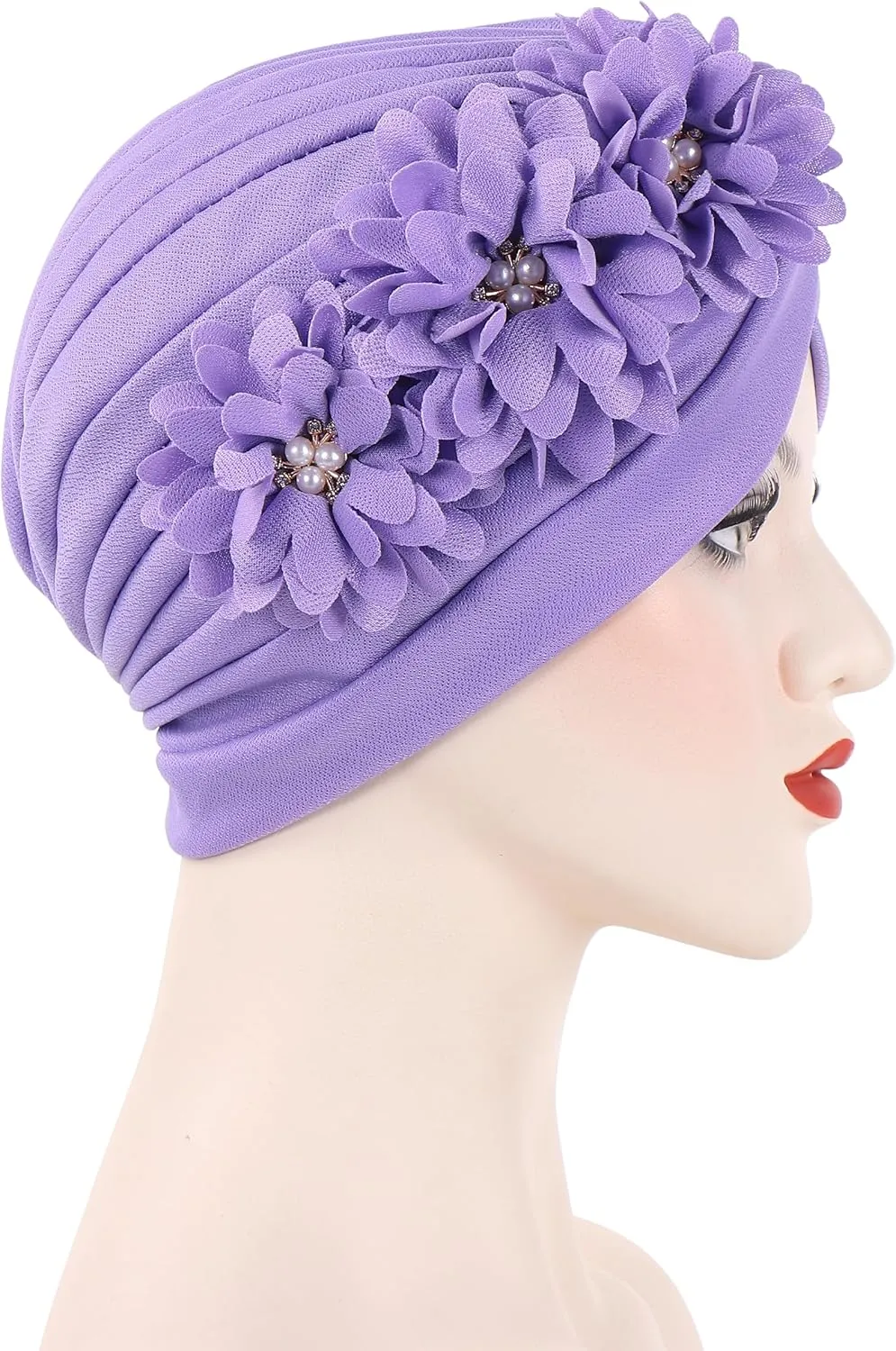 YYAOJHAO Women Flower Turban Hats - Ruffle Pre Tied Headwrap Caps Chemo Beanies Hijab Headscarf for Cancer Patient Hair Loss