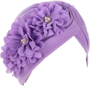 YYAOJHAO Women Flower Turban Hats - Ruffle Pre Tied Headwrap Caps Chemo Beanies Hijab Headscarf for Cancer Patient Hair Loss