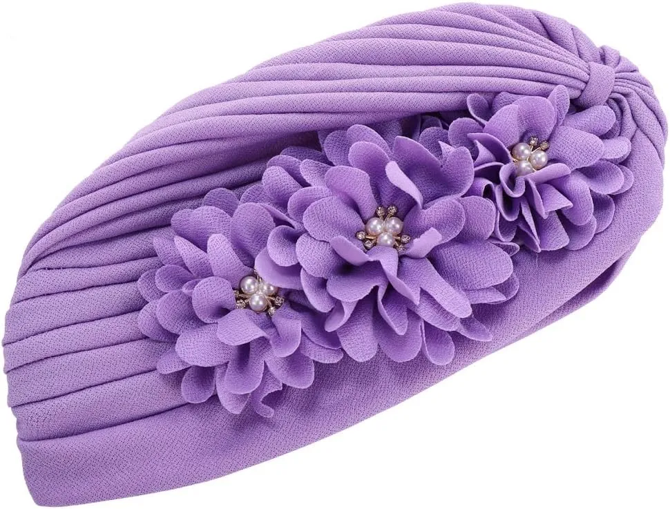 YYAOJHAO Women Flower Turban Hats - Ruffle Pre Tied Headwrap Caps Chemo Beanies Hijab Headscarf for Cancer Patient Hair Loss