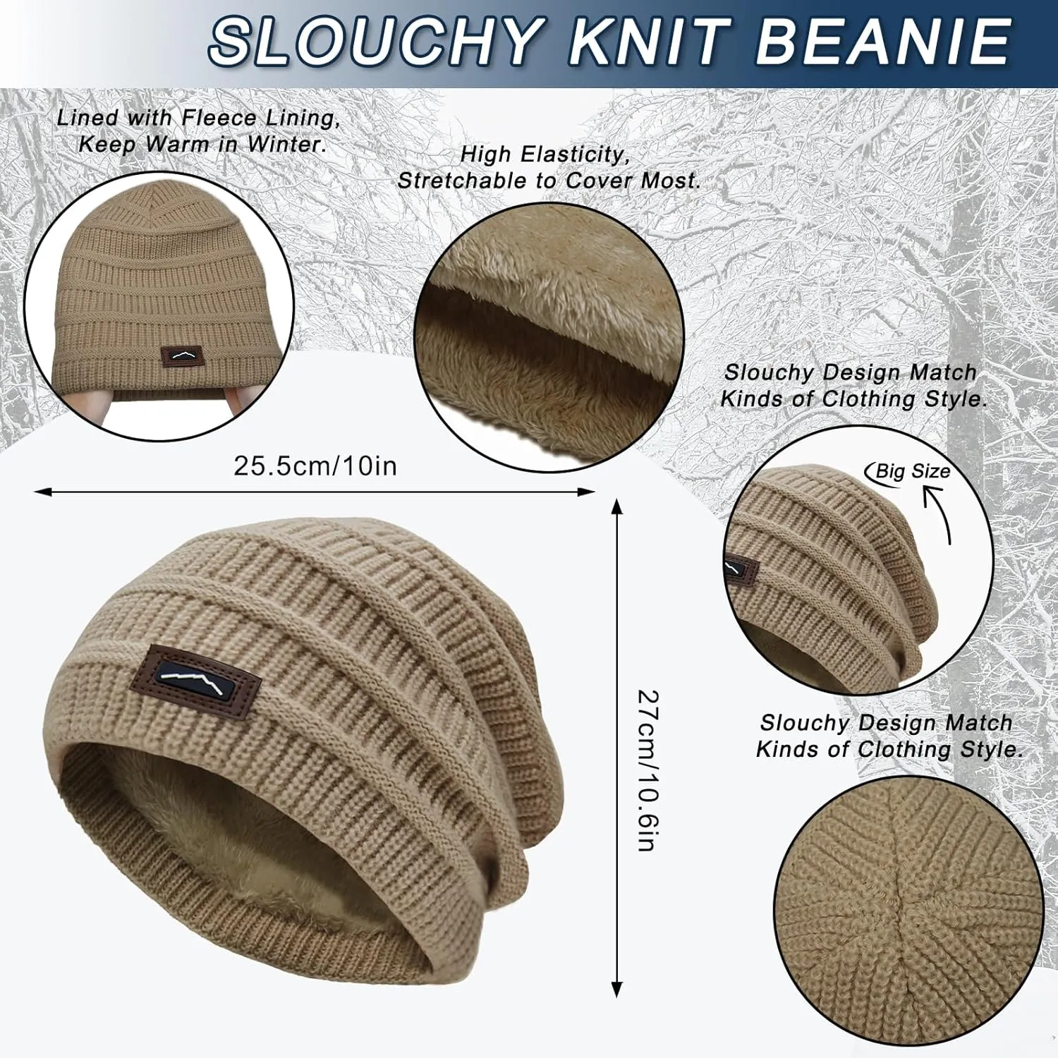 ZOORON Slouchy Beanies Hats for Men Women Warm Knit Winter Hats Chunky Beanie Infinity Scarf Set