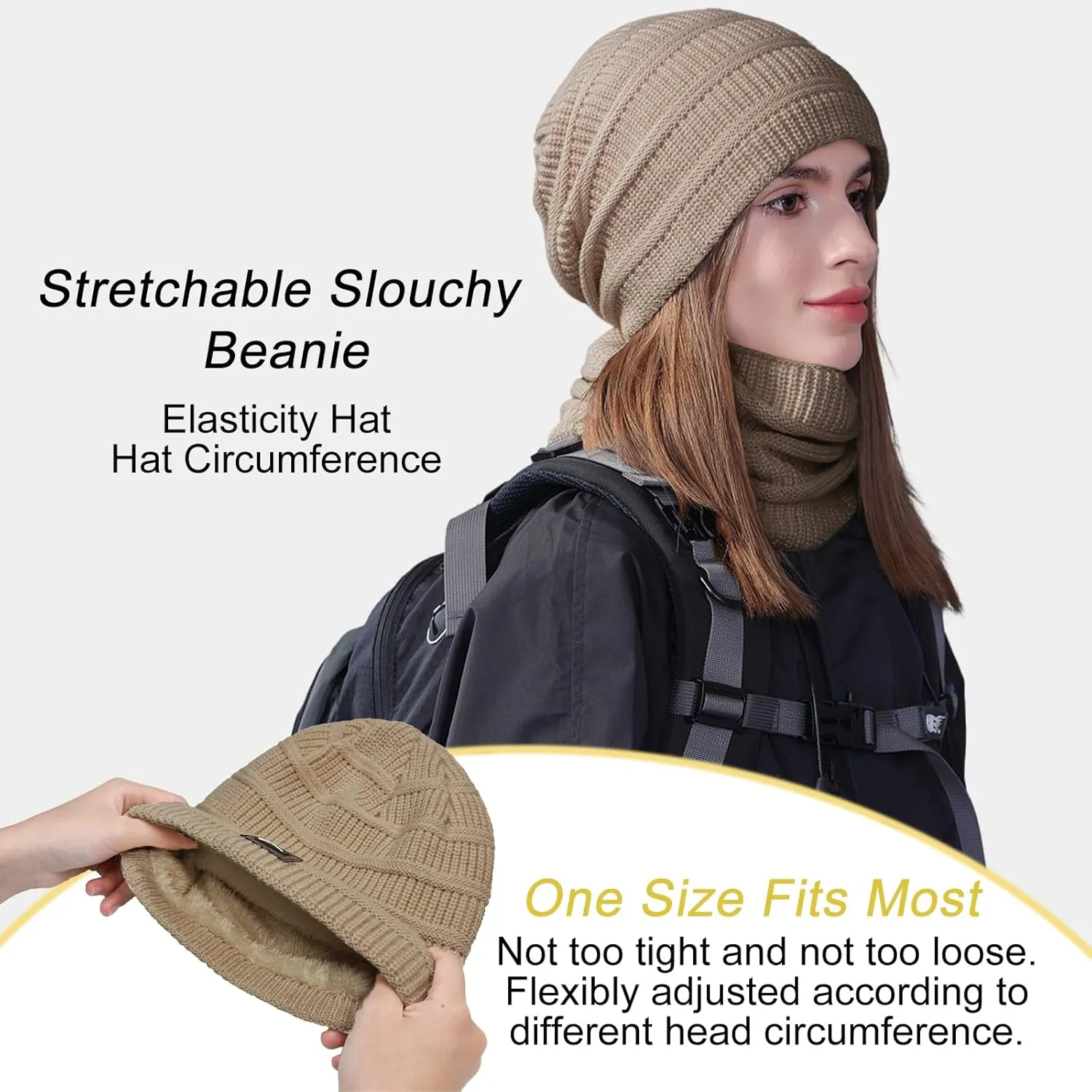 ZOORON Slouchy Beanies Hats for Men Women Warm Knit Winter Hats Chunky Beanie Infinity Scarf Set